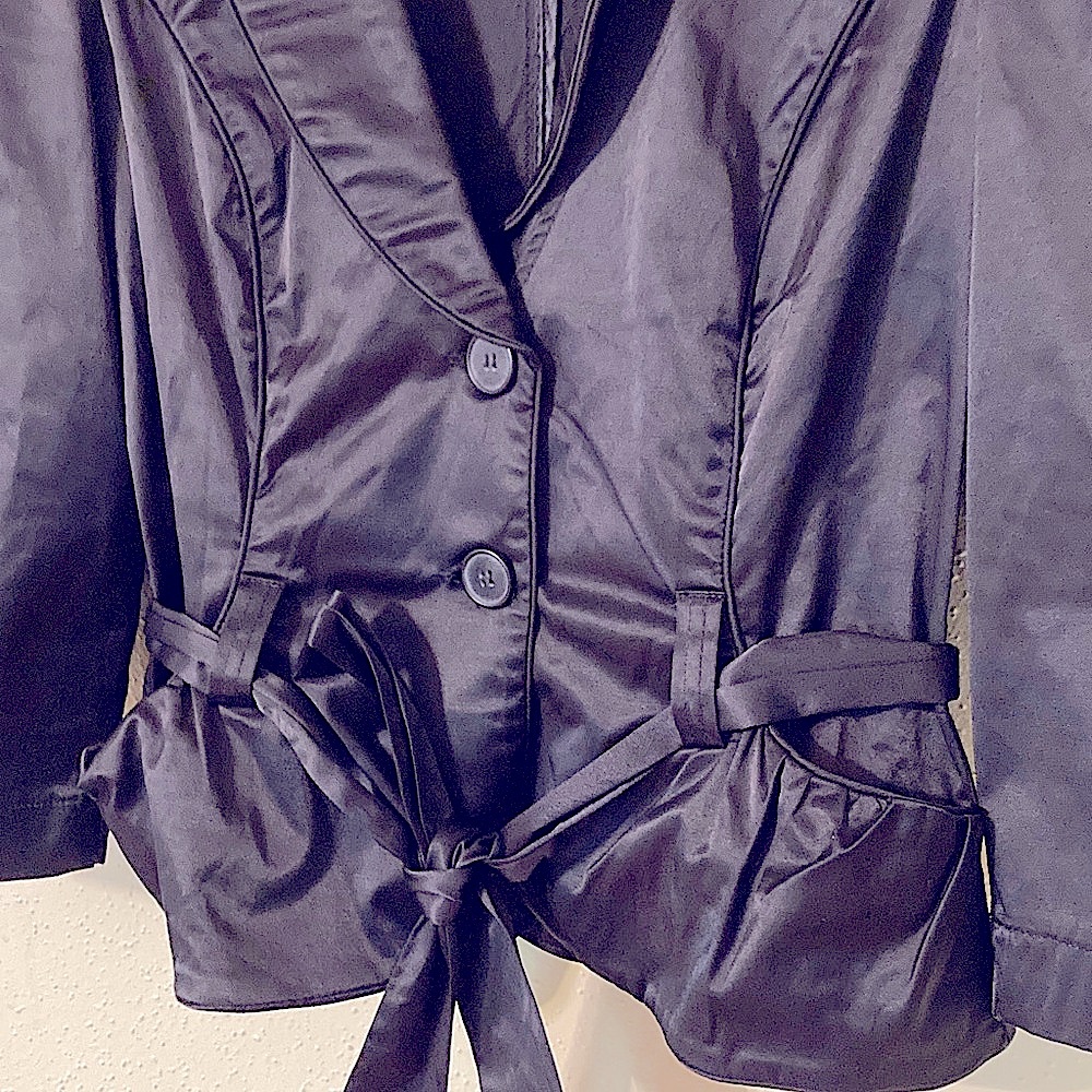 Odds'n Evens Vintage Black Satin Peplum Blazer Tie Waist Jacket NWOT - Picture 3 of 6